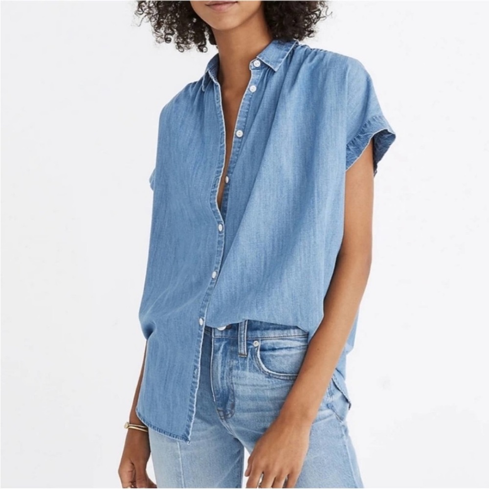 Madewell Central Indigo Chambray Button Down Relaxed Top Blouse - size small